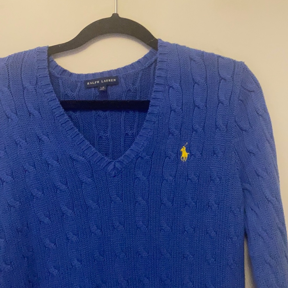 Polo by Raulph Lauren blue cable knit oversized v neck sweater